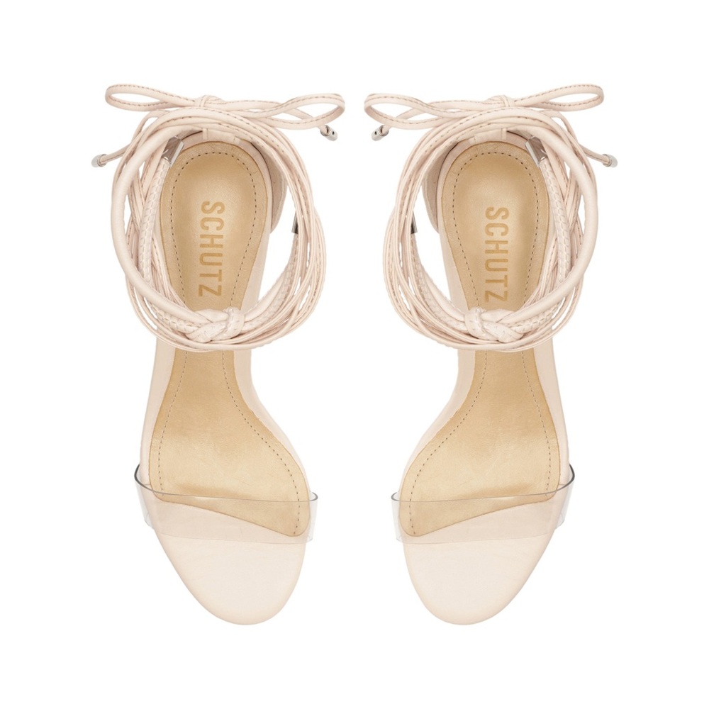 New Schutz JESSIE VINYL & NAPPA LEATHER SANDAL in nude size 8.5 no box - dustbag